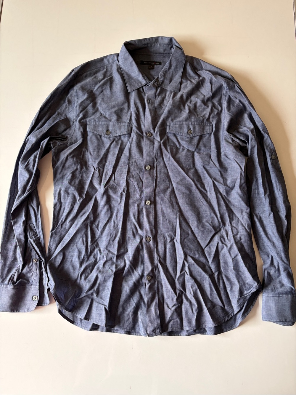 John Varvatos men’s business casual button down long sleeve shirt blue medium